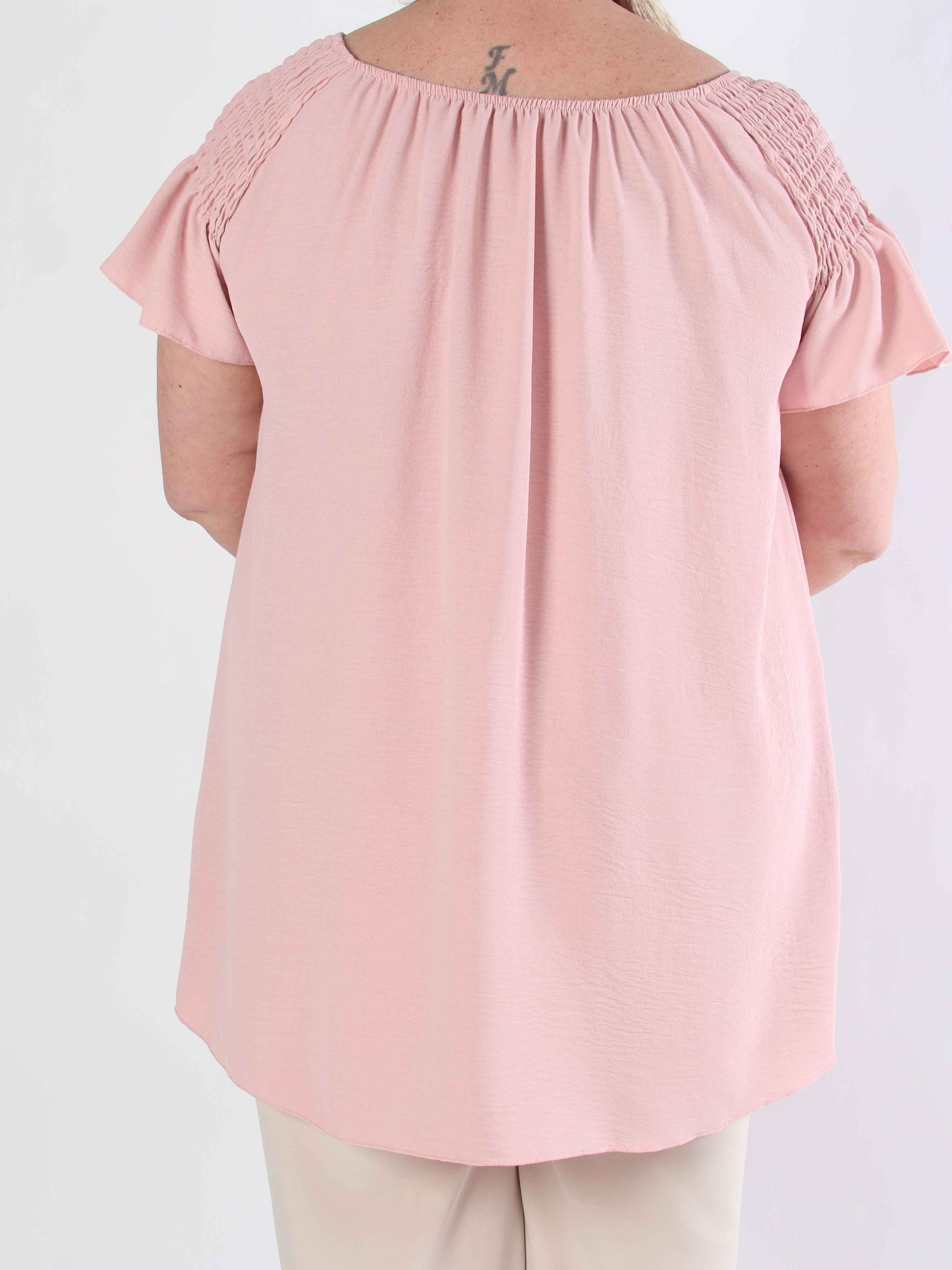 Esther - Plus size tunika med flæseærmer og elastik i udskæringen